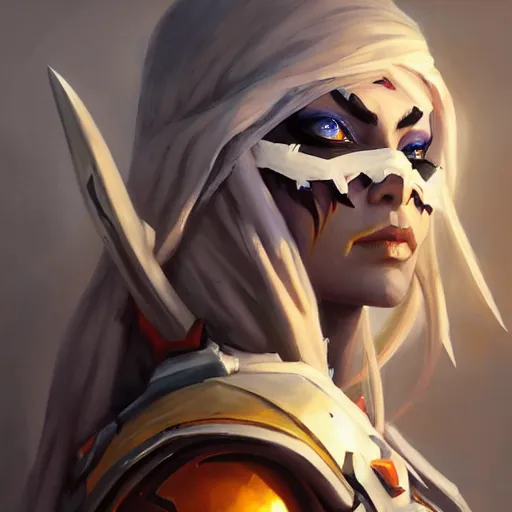 Image similar to greg manchess portrait painting of sylvanas as overwatch character, medium shot, asymmetrical, profile picture, organic painting, sunny day, matte painting, bold shapes, hard edges, street art, trending on artstation, by huang guangjian and gil elvgren and sachin teng