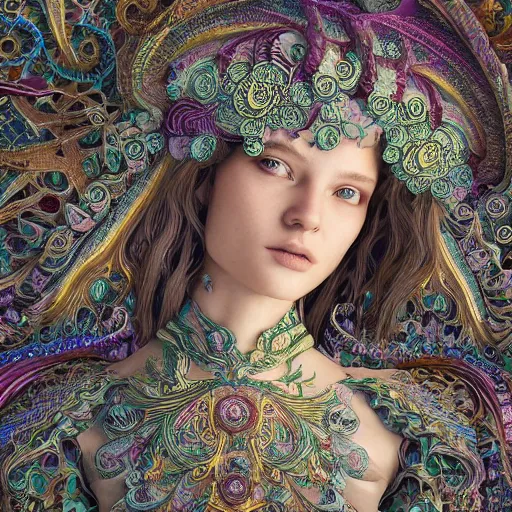 Image similar to wonderful princess of fractals and patterns, beautiful face, hyper detailed, background intricate and detailed, ornate 8 k gorgeous intricate detailed, octane render