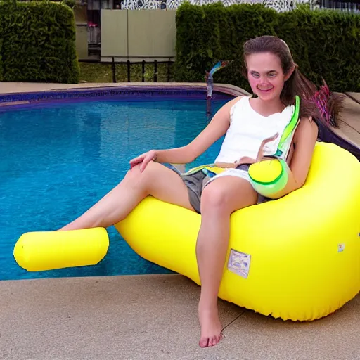 Prompt: inflatable banana chair, a chair that is shaped like an inflatable banana-n 4