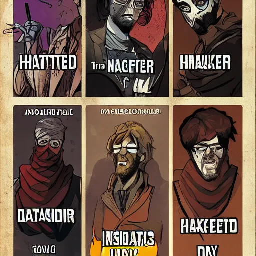 Image similar to a grifter, a hacker, a thief, and a mastermind in the style of a d&d cover