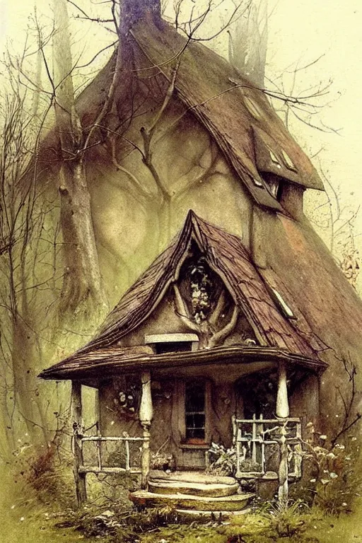 Image similar to (((((1950s witches cottage in the woods . muted colors.))))) by Jean-Baptiste Monge !!!!!!!!!!!!!!!!!!!!!!!!!!!