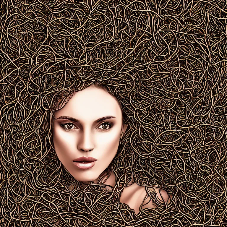 Image similar to “portrait of a beautiful woman made out of vines, digital art, 4k”