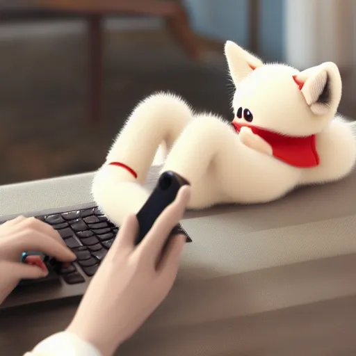 Prompt: cute fumo plush of a foxgirl typing on a phone, anime girl, vray