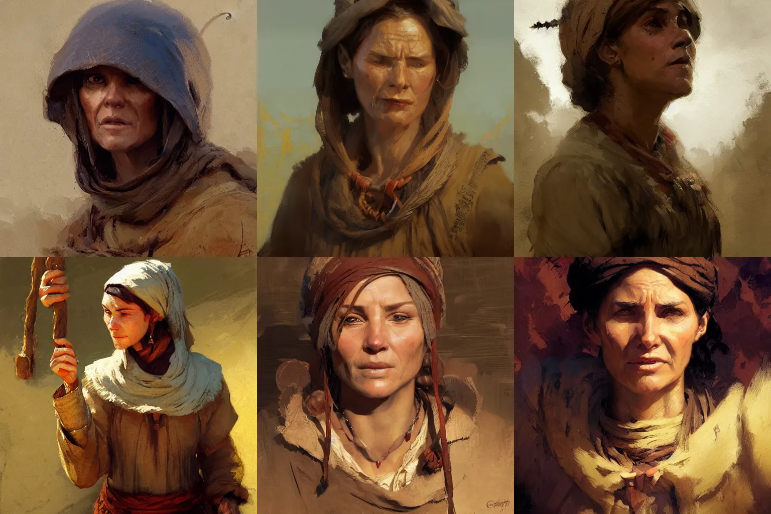 Prompt: a peasant woman with big pronounced hook nose, fantasy character portrait by greg rutkowski, craig mullins, gaston bussiere