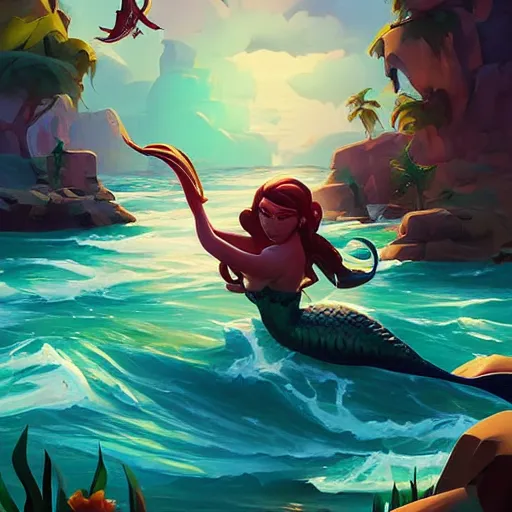 Image similar to painting mermaid treasure on sea of thieves game avatar hero smooth face median photoshop filter cutout vector, behance hd by jesper ejsing, by rhads, makoto shinkai and lois van baarle, ilya kuvshinov, rossdraws global illumination