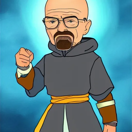 Prompt: Walter White as avatar Aang from avatar the last airbender, in the style of Avatar the Last Airbender