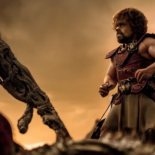 Prompt: stunning awe inspiring peter dinklage playing he - man, movie still 8 k hdr atmospheric lighting