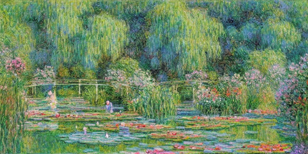 Prompt: serene fairy garden in the style of claude monet, beautiful intricate masterpiece, hyper detailed, hd