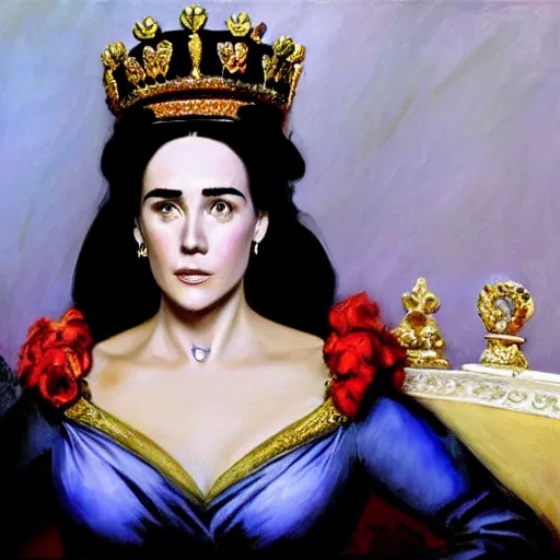 Prompt: frank frazetta portrait of jennifer connelly as queen victoria, full body, 8 k, realistic, photo real, smooth, sharp, intricate detail, hyper detail, dramatic lighting, dramatic shading