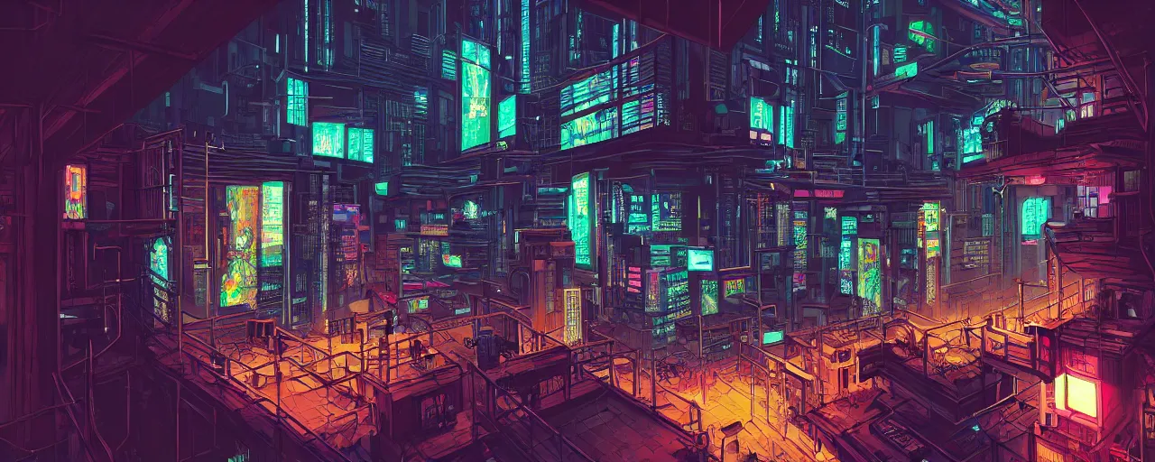 Image similar to A cyberpunk jail, by Naomi Okubo, landscape, dramatic lighting, high contrast colors, panoramic view, as trending on Artstation, highly detailed,