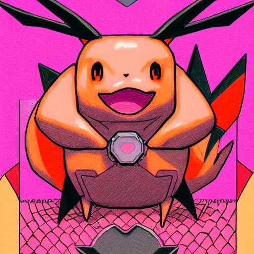 Image similar to pink and orange pokemon portrait drawn grind core album cover art, conceptual mystery pokemon, intricate detailed painting, illustration sharp detail, manga 1 9 9 0