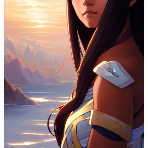 Image similar to Katara from avatar the last airbender, fantasy, intricate, elegant, highly detailed, digital painting, artstation, concept art, matte, sharp focus, illustration, art by Artgerm and Greg Rutkowski and Alphonse Mucha