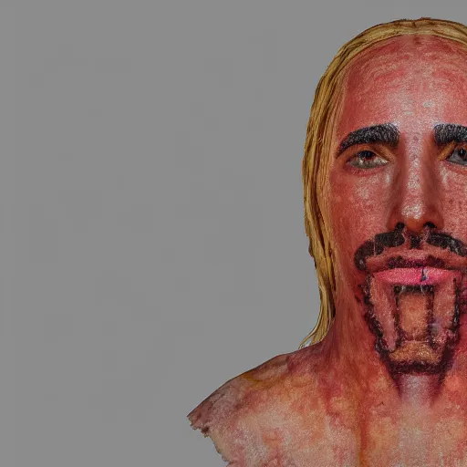 Image similar to the shroud of turin made of bacon, photography, 8 k, highly detailed, ultra realistic, path traced