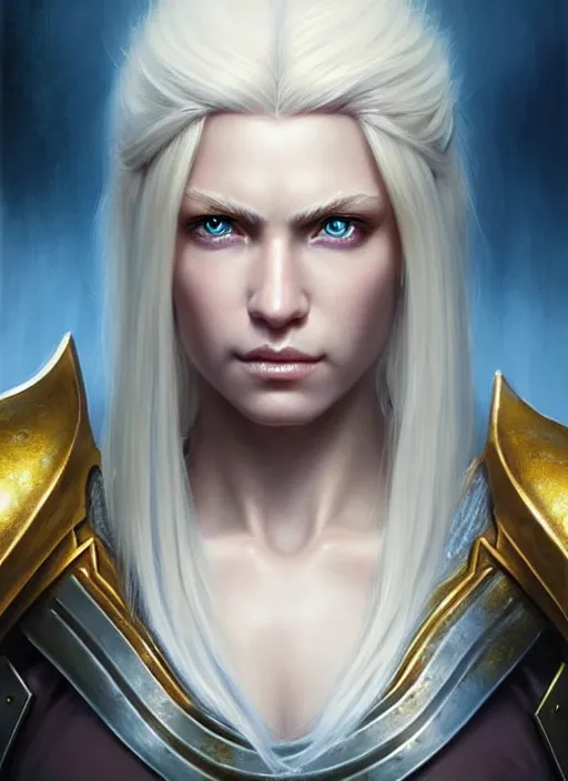 Image similar to a _ fantasy _ style _ portrait _ painting _ of white female paladin with blonde hair and blue eyes, scar under left eye, holy oil _ painting _ unreal _ 5 _ daz. _ rpg _ portrait _ extremely _ detailed _ artgerm _ greg _ rutkowski _ greg