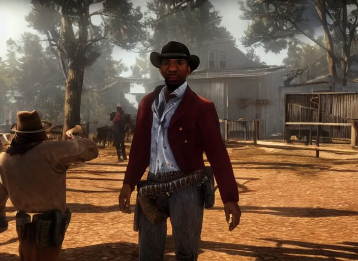 Image similar to still of stephen a. smith from espn's first take as a cowboy in red dead redemption, playstation 3, ps 3