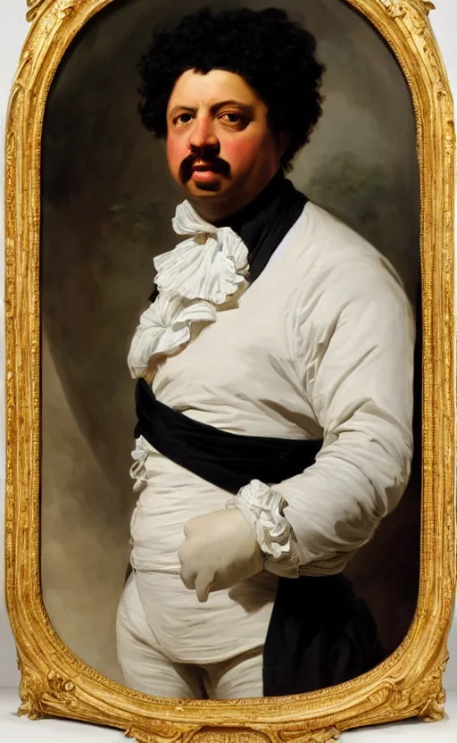 Image similar to Portrait of Alexandre Dumas, oil on canvas, highly detailed, high contrast, by Franz Xaver Winterhalter, 8k