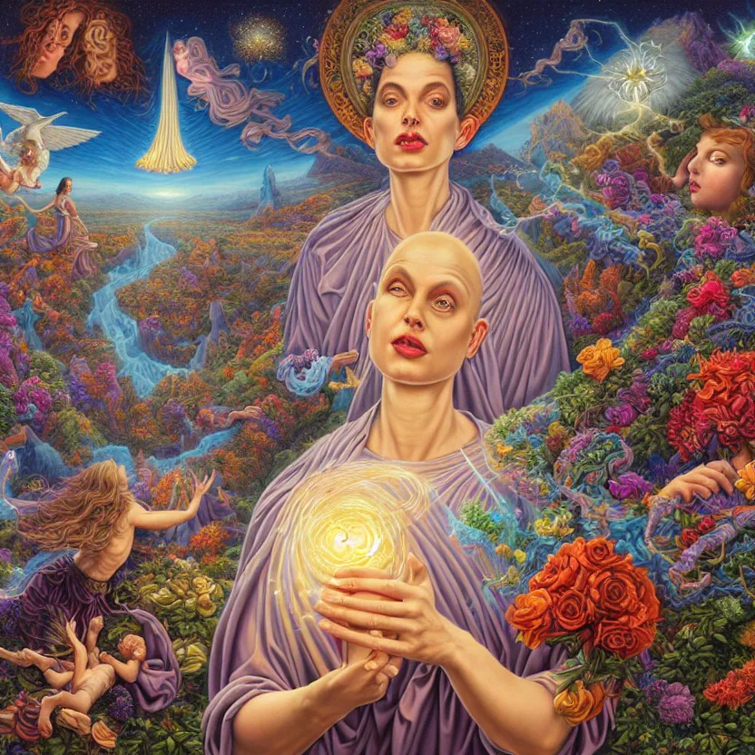 Prompt: a photorealistic detailed image of divine creativity providing solutions to humanities problems, spiritualism, wordly, utopian, triumphant, cinematic, epic, grandiose, unhinged, biology, surrealistic, by jason felix, dan mumford, kinkade, lisa frank, lois van baarle, ross tran, wpa, public works mural, orthodoxy