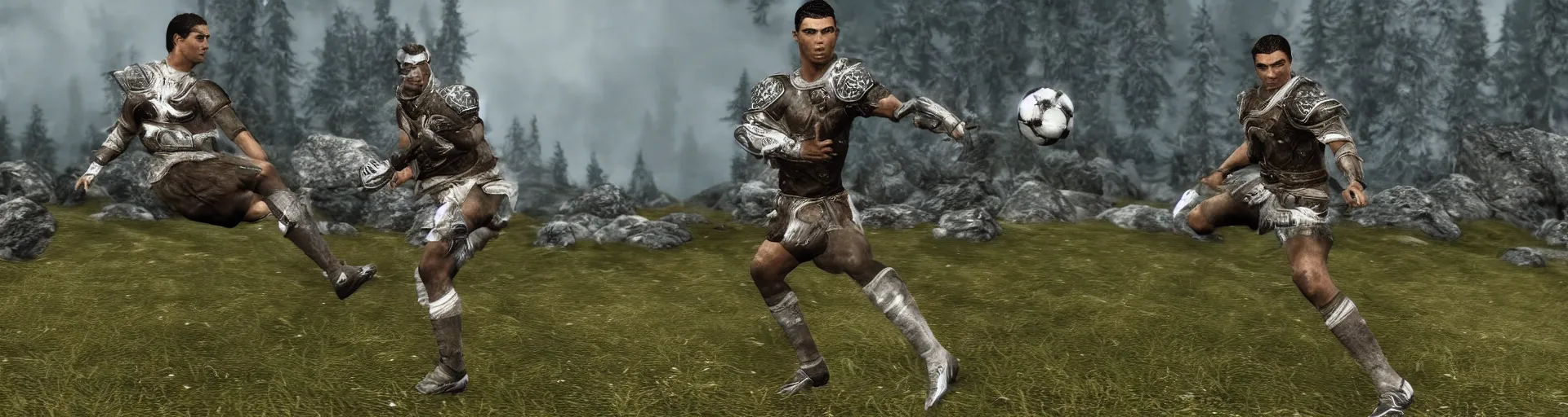 Prompt: Cristiano Ronaldo in Skyrim, videogame screenshot