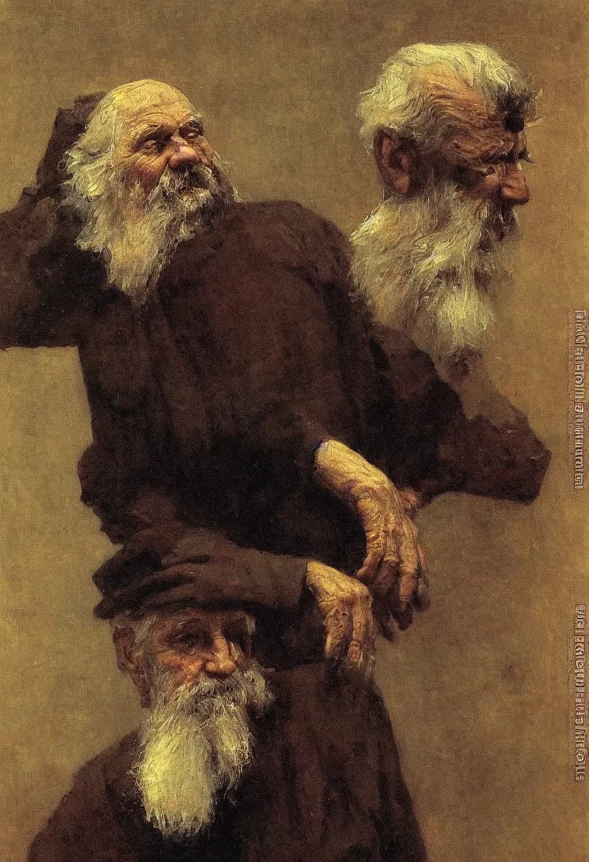 Prompt: Painting by Ilya Repin, portrait of an old man