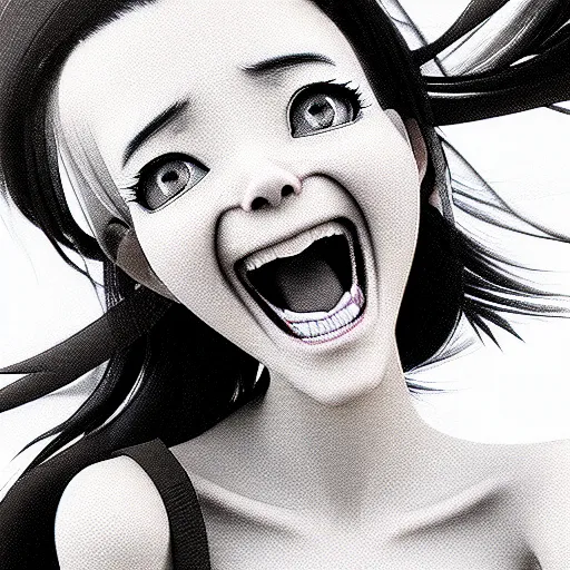 Image similar to portrait of the popular girl laughing at the viewer, by katsuhiro otomo, yoshitaka amano, nico tanigawa, and artgerm rendered with 3 d effect.