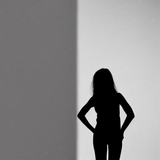 Prompt: soft focus full-body human silhouette on a white background