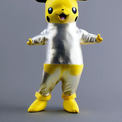 Prompt: Pikachu full body wearing silver foil, inspired by beeple