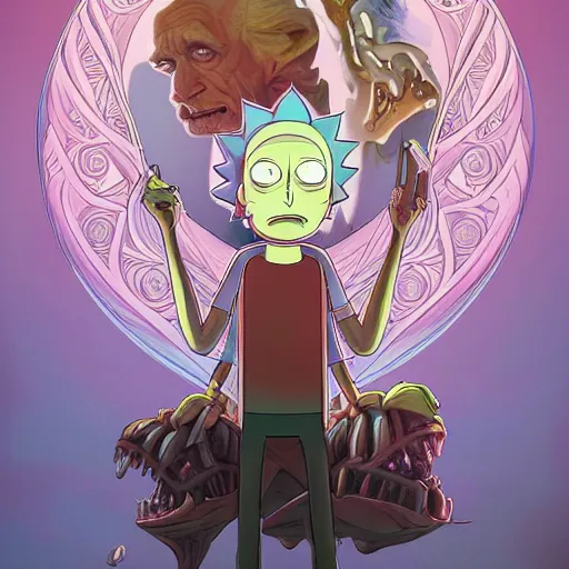 Prompt: portrait of rick and morty, fantasy, intricate, elegant, highly detailed, digital painting, artstation, concept art, smooth, sharp focus, illustration, art by artgerm and greg rutkowski and alphonse mucha