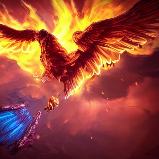 Prompt: phoenix, digital art, fire cloud, unreal engine, science fiction