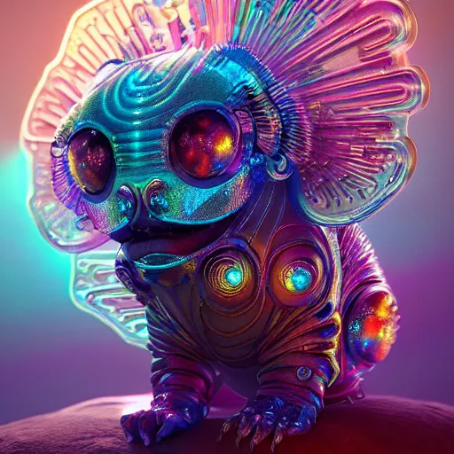 Prompt: iridescent opalescent cyborg animal in candyland, warm tones : by michal karcz, daniel merriam, victo ngai and guillermo del toro : ornate, dynamic, particulate, intricate, elegant, highly detailed, centered, artstation, smooth, sharp focus, octane render