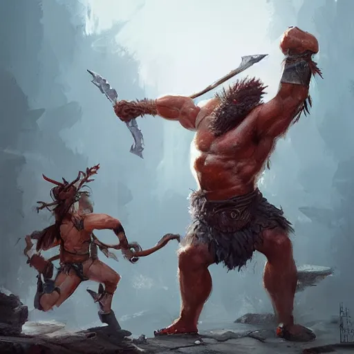 Prompt: barbarian fist fight big insect, 8 k, trending on by tooth wu and greg rutkowski