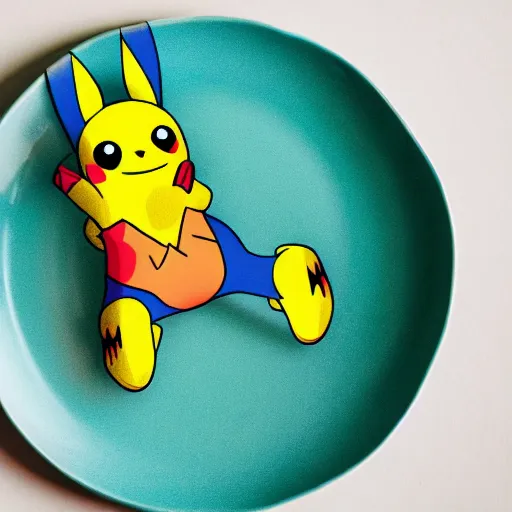 Prompt: a photo of the skeleton of pikachu on a plate