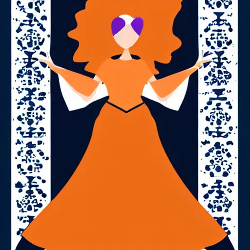 Image similar to modern minimalist vector art of a fairy tale princess in navy and burnt orange hues, clean lines