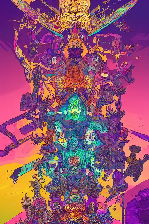 Prompt: hierarchy of the different kings as seen at the royal palace vector illustration vivid multicolor borderlands comics by josan gonzales and dan mumford radiating a glowing aura