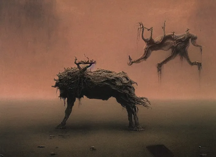 Image similar to lamasu beast, beksinski