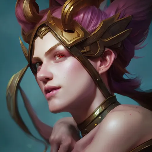 Image similar to league of legends portrait, au naturel, hyper detailed, digital art, trending in artstation, cinematic lighting, studio quality, smooth render, unreal engine 5 rendered, octane rendered, art style by klimt and nixeu and ian sprigger and wlop and krenz cushart.