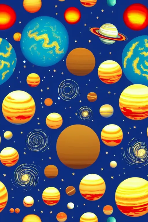 Image similar to seamless 2 d pattern of stunning planets and outer space, designed by edward hopper, award winning graphic design, 8 k, 4 k