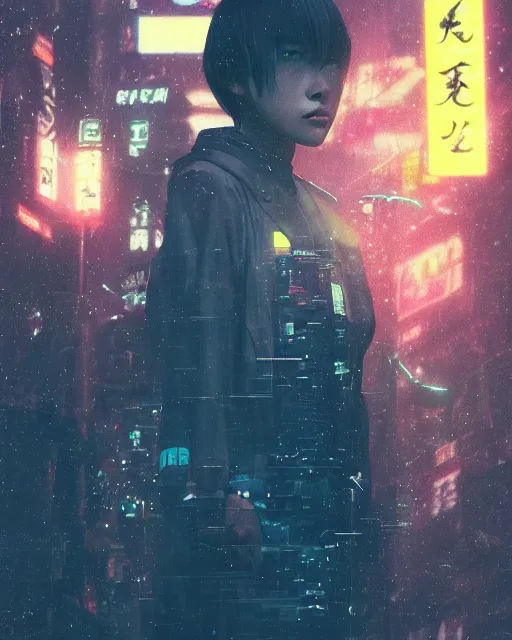 Prompt: portrait of a dream guide in night tokyo by makoto sinkai,cyberpunk, greg rutkowski, perfect face, fine details
