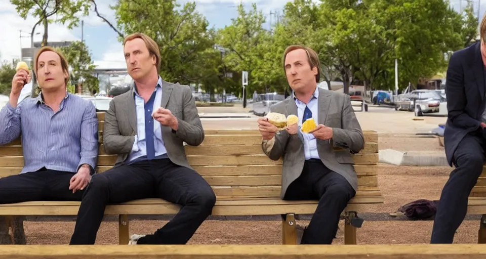 bob odenkirk and patrick fabian eating ice cream on a Stable