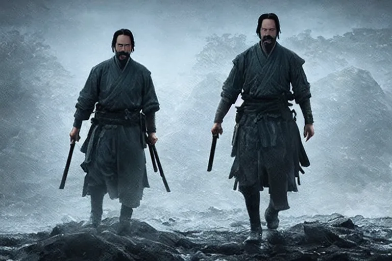 Image similar to keanu reeves in ghost of tsushima, cinematic, video game screenshot