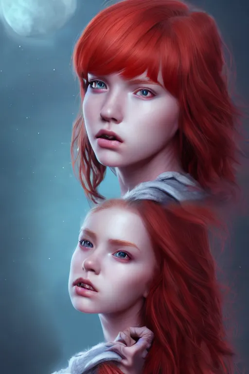 Image similar to ultra realistic style illustration of a cute red haired young girl, sci - fi, fantasy, intricate, elegant, highly detailed, digital painting, artstation, concept art, smooth, sharp focus, illustration, 8 k frostbite 3 engine, ultra detailed