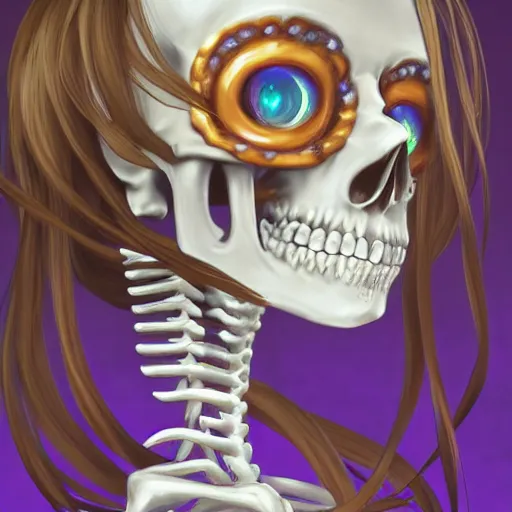 Image similar to manga fine details portrait of joyful skull girl skeleton, bokeh. anime masterpiece by studio ghibli. 8 k render, sharp high quality anime illustration in style of ghibli, artstation