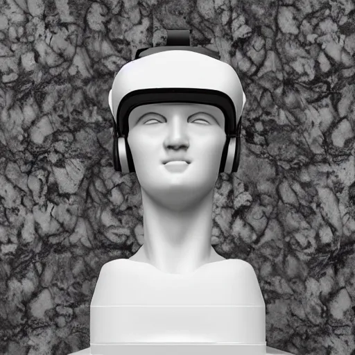 Image similar to a marble statue wearing virtual reality headsets, realistic, detailed, head in frame