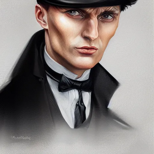 Prompt: portrait of tommy shelby by charlie bowater