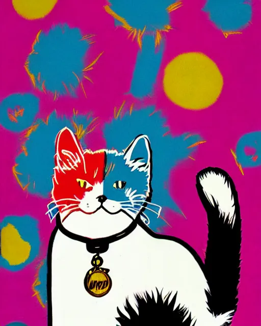 Prompt: champion cat fluffy hairstyles, isolated on white, graphic art by Warhol, mike mignola, Basquiat and Lisa Frank