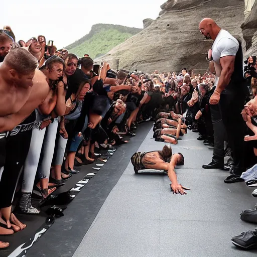 Image similar to people bowing down to dwayne johnson