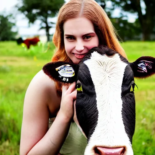 Image similar to a photo of young woman with cow's face