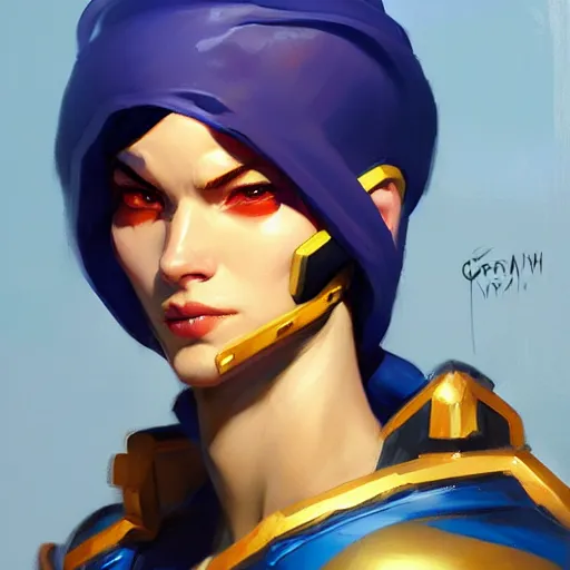 Image similar to Greg Manchess portrait painting of human fantasy warrior as Overwatch character, wacky, medium shot, asymmetrical, profile picture, Organic Painting, sunny day, Matte Painting, bold shapes, hard edges, street art, trending on artstation, by Huang Guangjian and Gil Elvgren and Sachin Teng