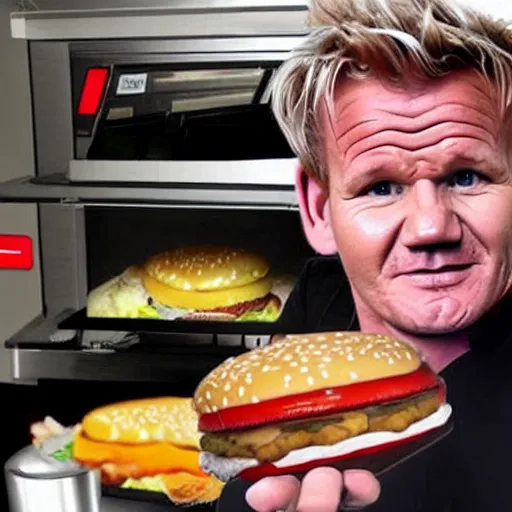 Image similar to gordon ramsay as a manager at mcdonald's