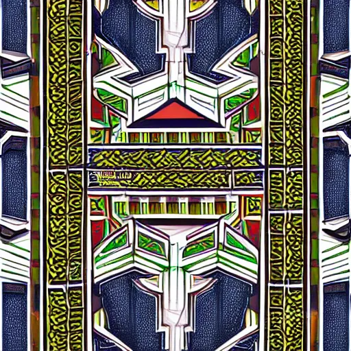 Prompt: contemporary architecture decorated with ethnic traditional ornaments, illustration, high quality