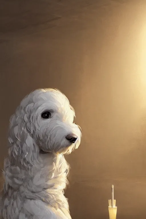 Prompt: a white cockapoo in a nightclub, anatomy, bathed in light, highly detailed, photorealistic, artstation, smooth, sharp focus, illustration, unreal engine 5, 8 k, art by artgerm and greg rutkowski and edgar maxence